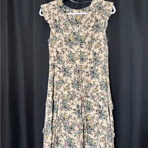 Blue Tan Flutter Sleeve Midi Sundress